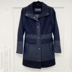 Guess Dress Coat Black Grey Wool Blend Fully Lined Small
